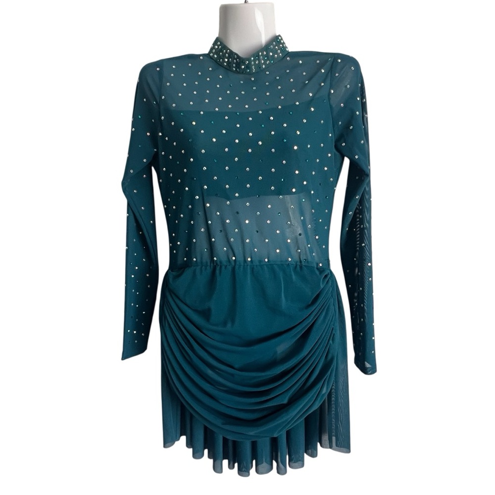 Green Pearl and Sequin Dance or Ice Skating Dress by Glamour Costumes size Med